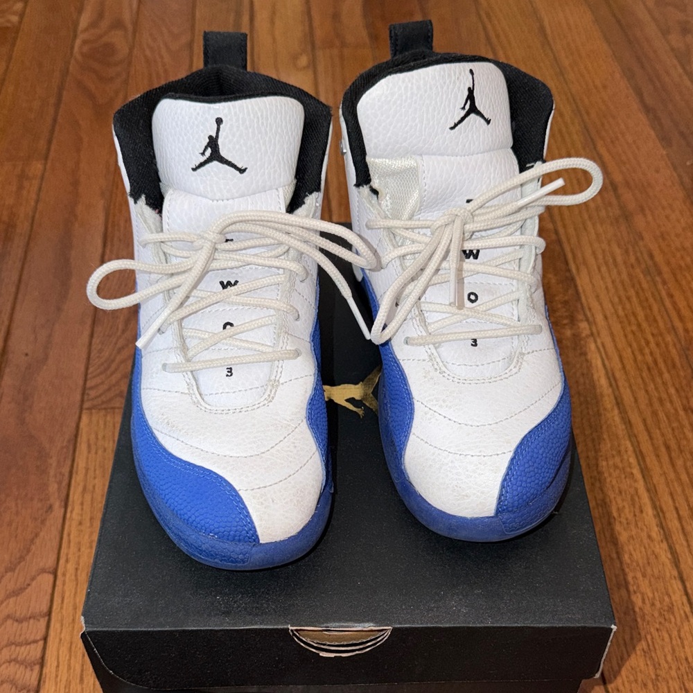 Air Jordan 12 White and Royal Blue Sneakers